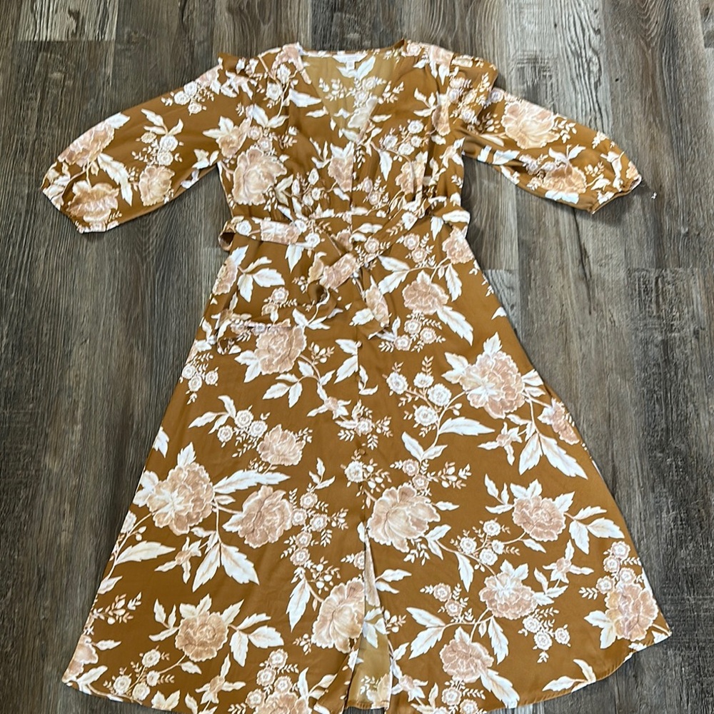 Floral Wrap Dress in Brown and Cream